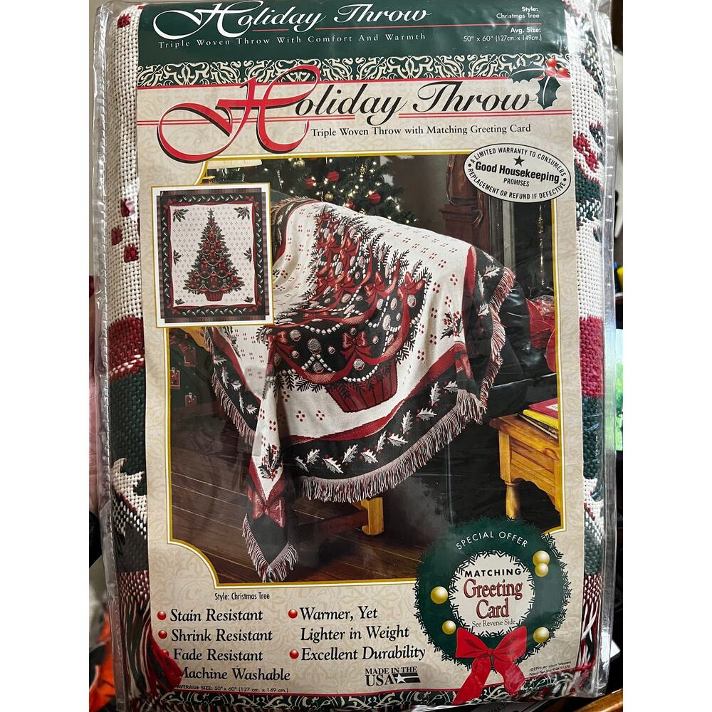 VTG Deadstock American Greeting Christmas Tree Holiday Triple Throw Size 50"x60"
